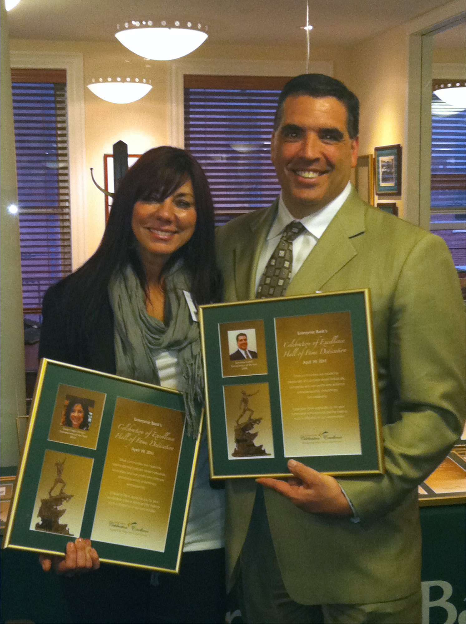 Susan Leger Ferraro and Sal Lupoli receive the Enterprise Bank Enterprise Entrepreneur Hall of Fame Award